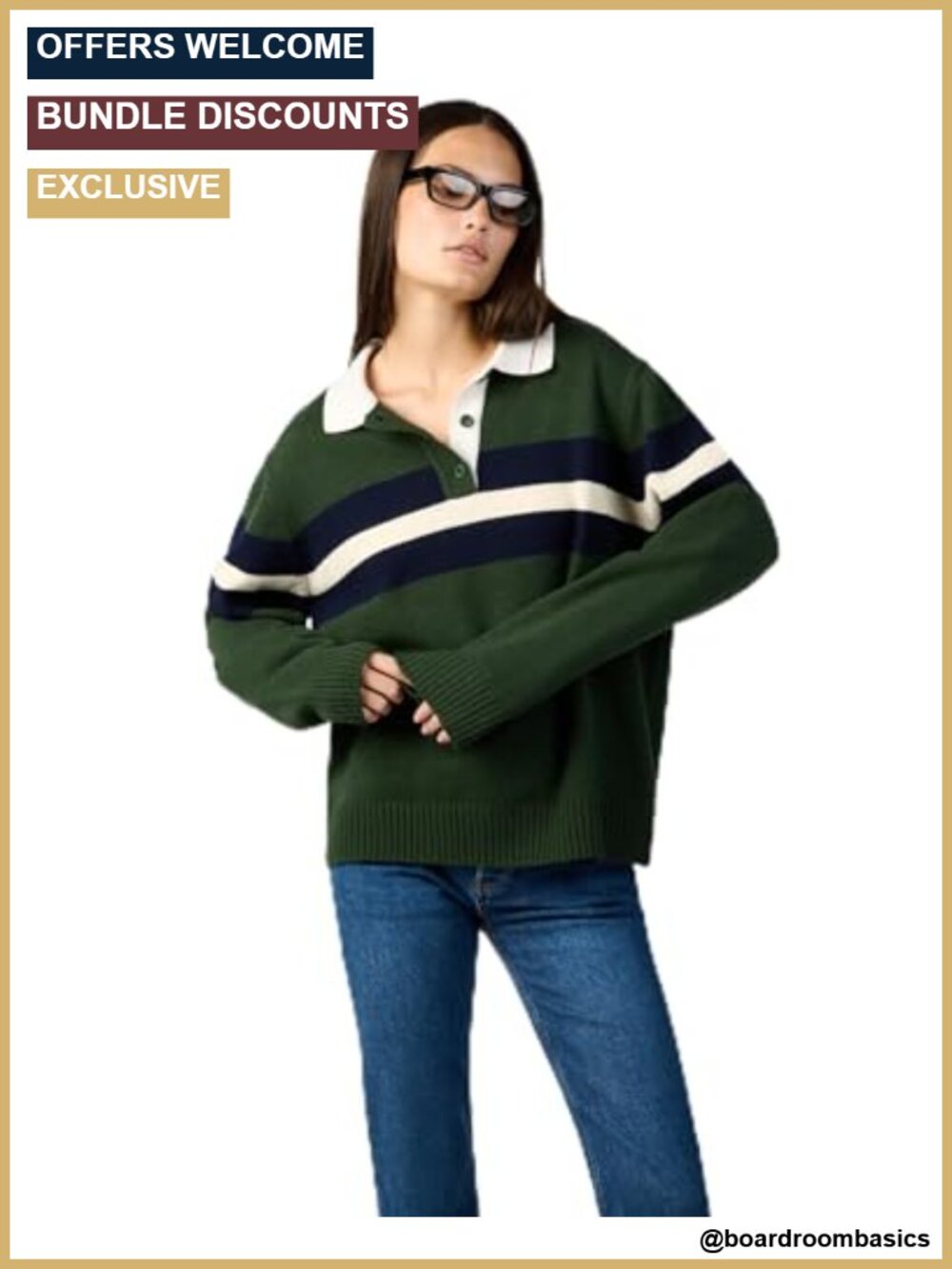 Women's Knitted Rugby Shirt Long Sleeve Button Down Striped Fall